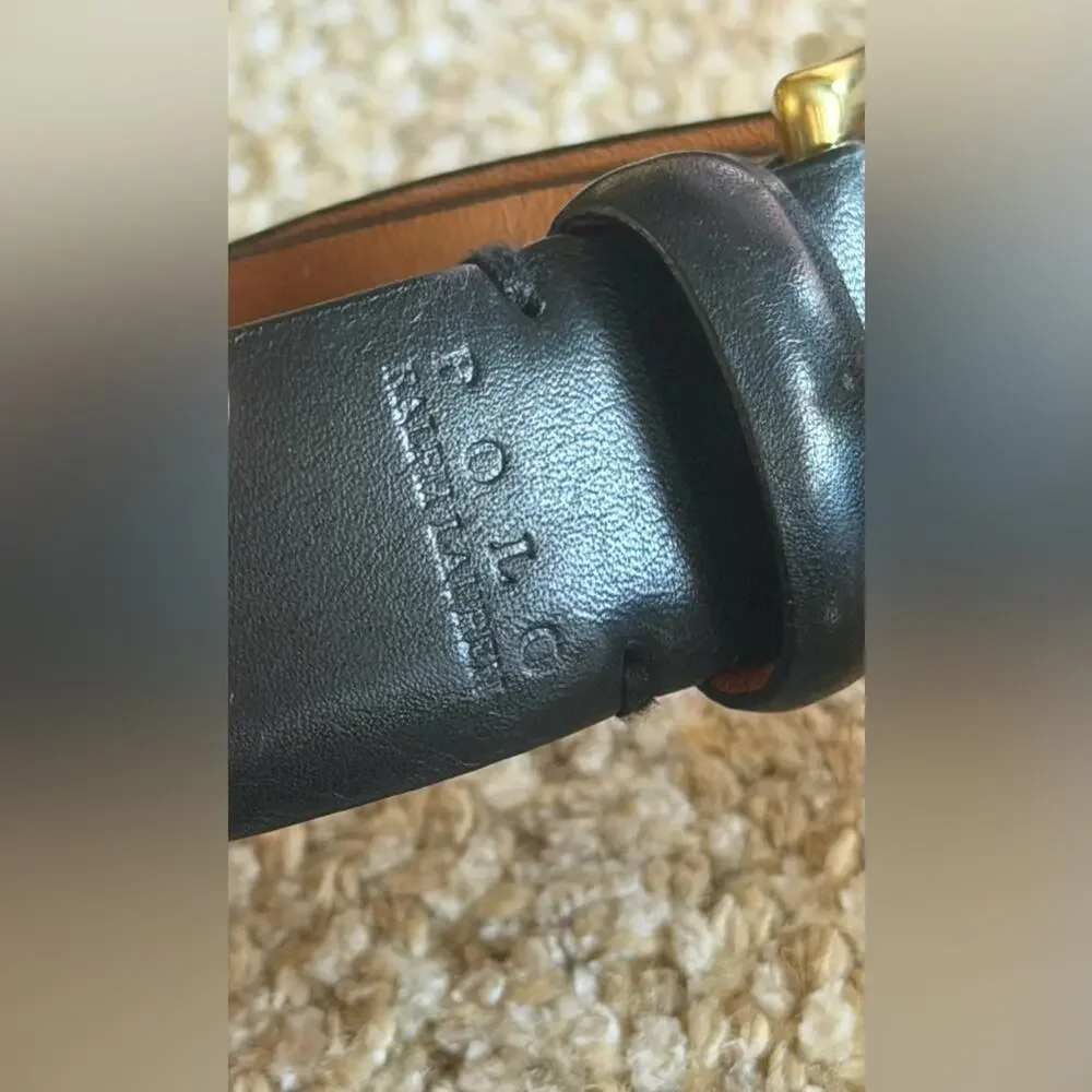 Polo Ralph Lauren black  Leather Belt with brass Buckle Sz 38